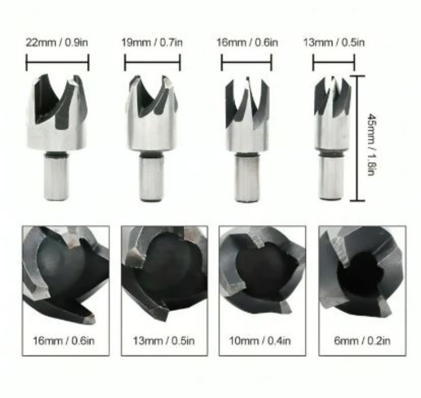 SET 4 BROCAS CORTADORAS DE TAPÓN O TARUGO PARA MADERA - 2