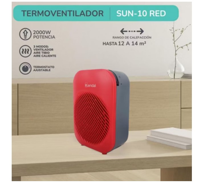 TERMOVENTILADOR KENDAL 3 MODOS SUN-10 ROJO - 5