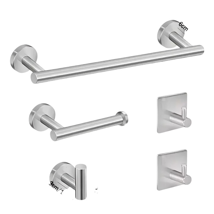 SET DE 5 ACCESORIOS DE BAÑO ACERO INOXIDABLE PLATA - 3