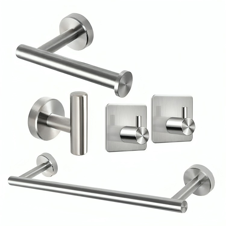 SET DE 5 ACCESORIOS DE BAÑO ACERO INOXIDABLE PLATA - 5