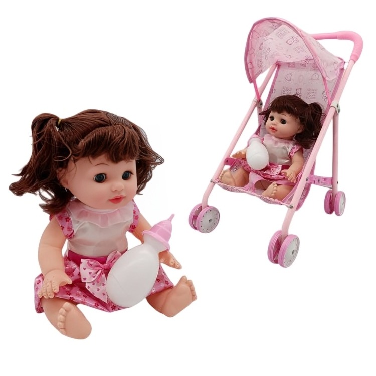 COCHE BEBE SIMPLE METALICO, CON LA MUÑECA INCLUIDA - 2