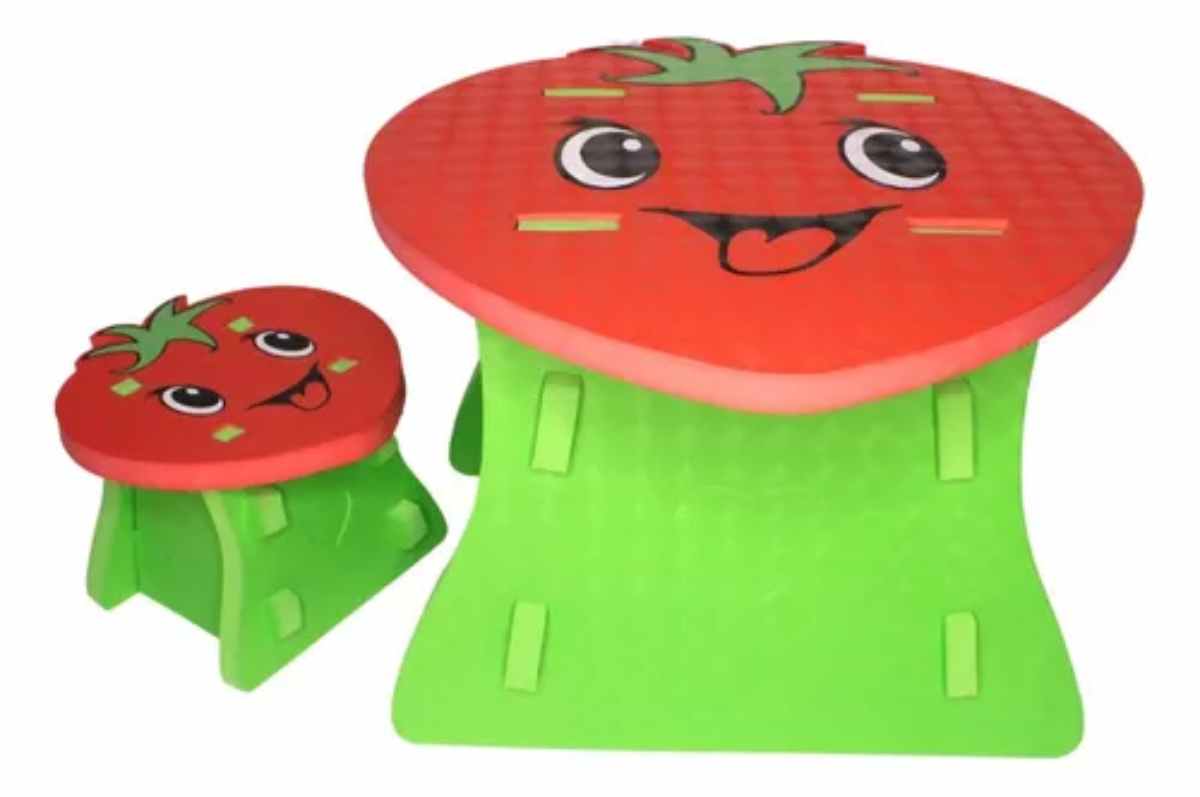 SET ESCRITORIO Y ASIENTO GOMA EVA FRUTILLA NIÑOS - 2