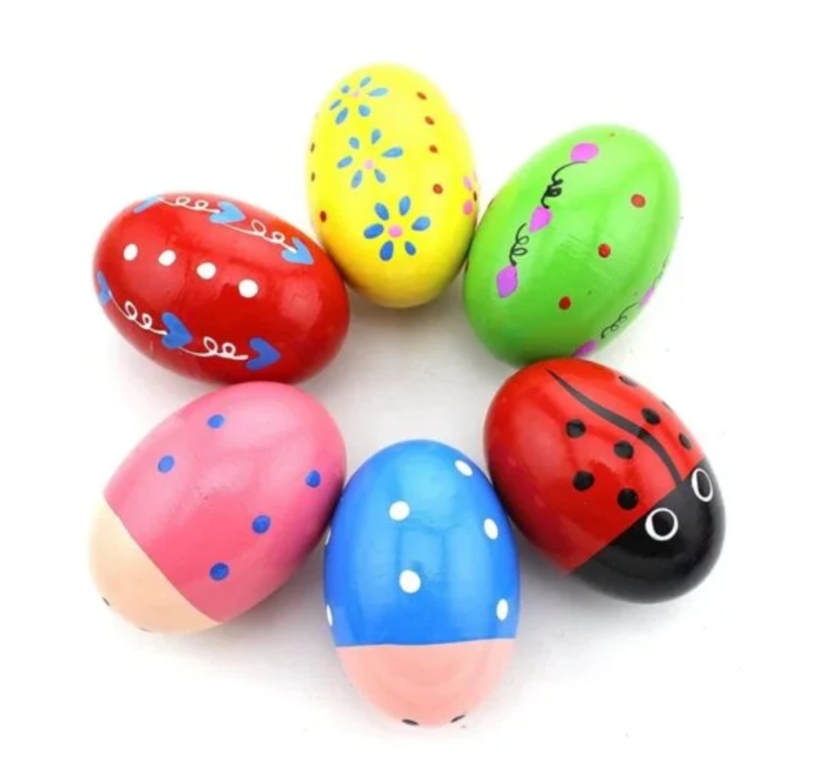 SET 2 HUEVOS SONAJERO MULTICOLOR SHAKER JUGUETE MADERA - 2