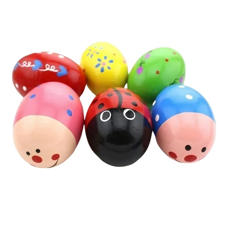 SET 2 HUEVOS SONAJERO MULTICOLOR SHAKER JUGUETE MADERA - 3