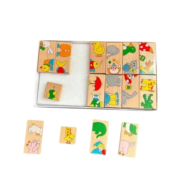 DOMINÓ MULTICOLOR MADERA ANIMALES JUEGO DIDACTICO NIÑOS - 1
