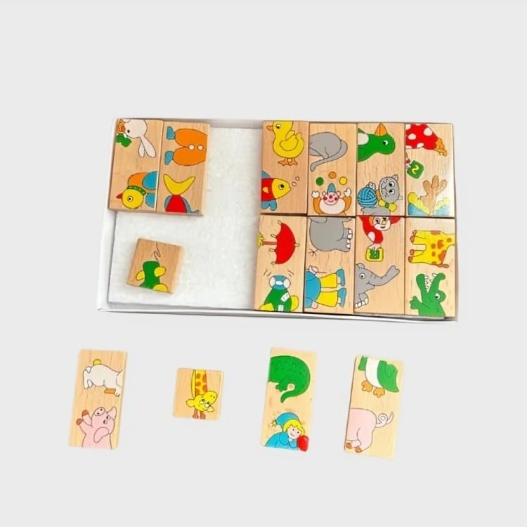 DOMINÓ MULTICOLOR MADERA ANIMALES JUEGO DIDACTICO NIÑOS - 2
