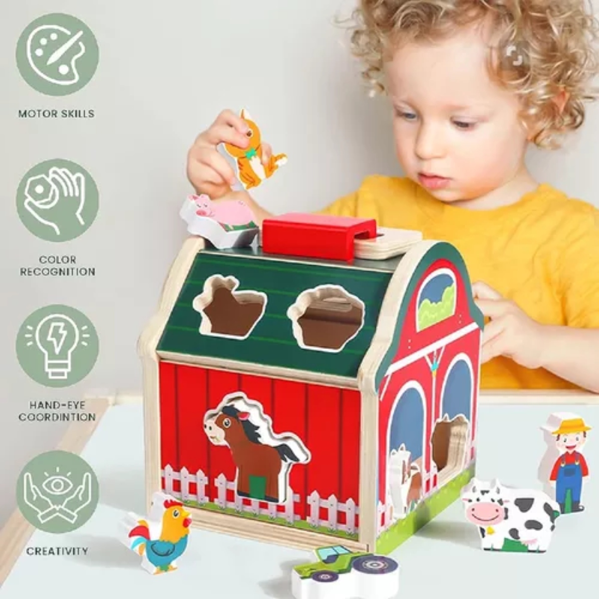 JUGUETE ENCAJE MULTICOLOR GRANJA ANIMALES MADERA DIDÁCTICO NIÑOS - 3