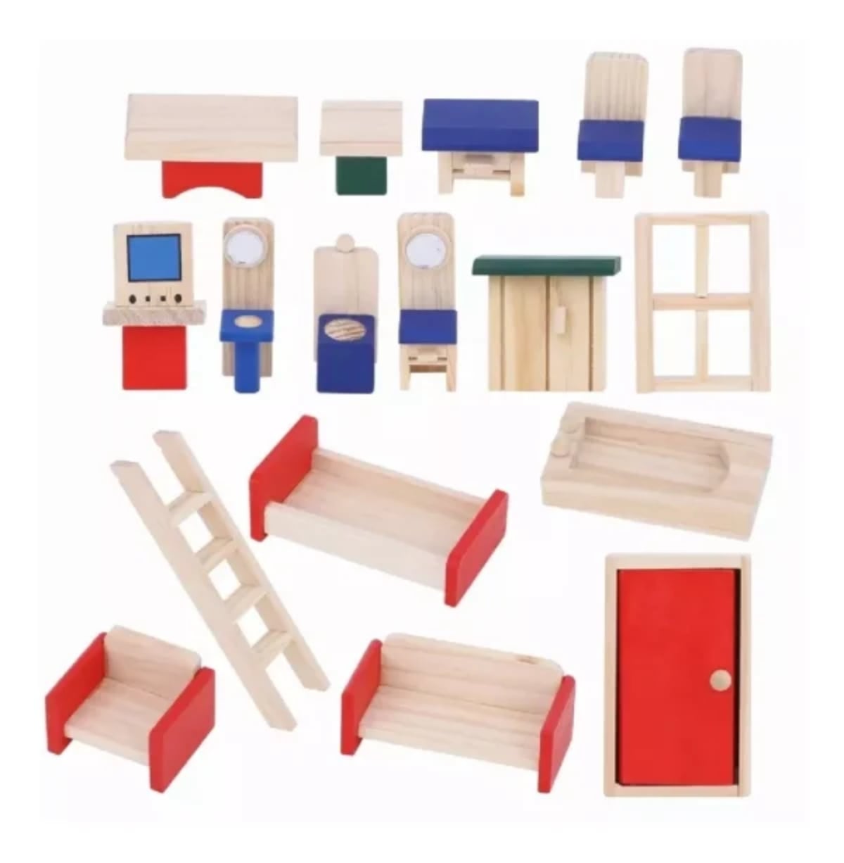 CASA MUÑECAS MULTICOLOR MADERA MUEBLES NIÑAS + SET FAMILIA REAL - 1