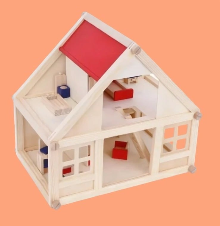 CASA MUÑECAS MULTICOLOR MADERA MUEBLES NIÑAS + SET FAMILIA REAL - 2