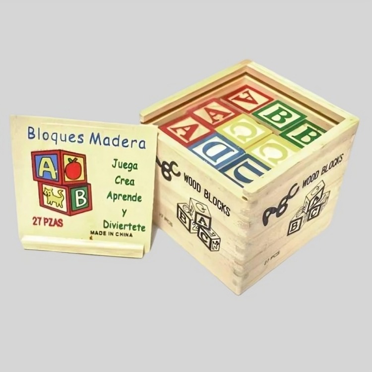 CUBO MULTICOLOR MADERA 27 PIEZAS JUGUETE DIDACTICO LETRAS Y NUMERO - 2