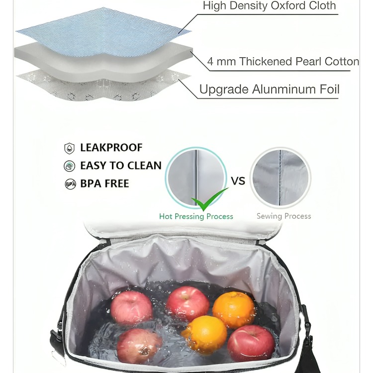 LONCHERA BOLSA TÉRMICA DE ALMUERZO PORTÁTIL GRIS - 4