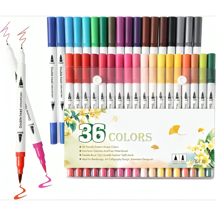 36 MARCADORES DOBLE PUNTA TIPO PINCEL COLORES - 2
