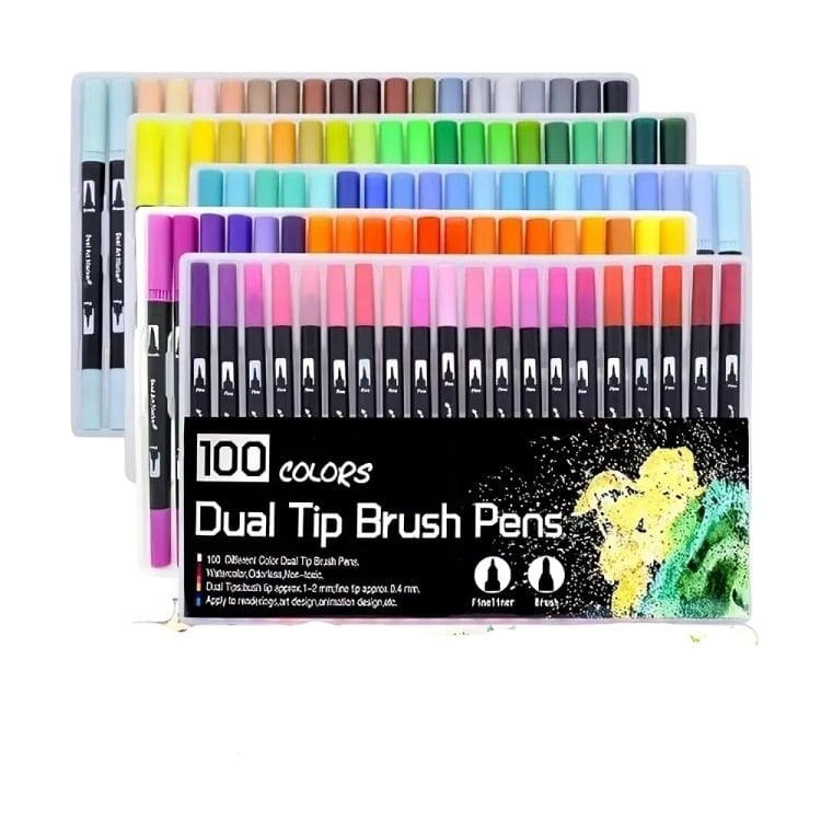 100 MARCADORES DOBLE PUNTA TIPO PINCEL COLORES - 4