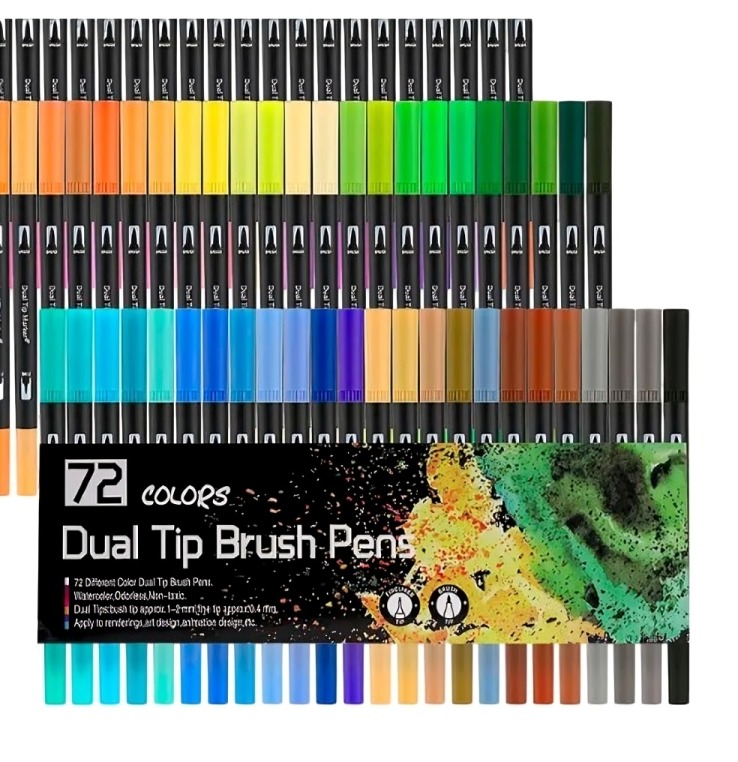 72 MARCADORES DOBLE PUNTA TIPO PINCEL COLORES - 1