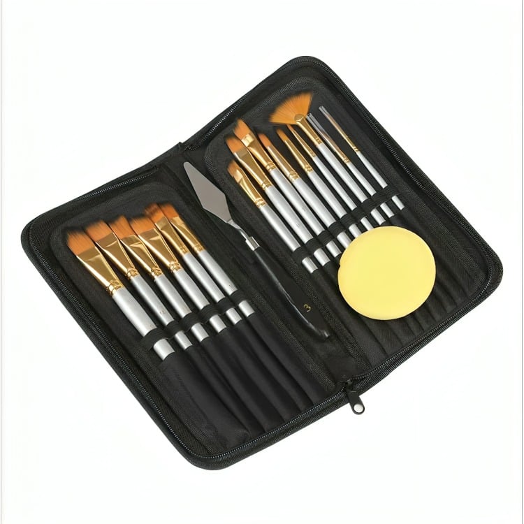 SET PINCELES 15 PIEZAS PELO SINTÉTICO ACUARELA ACRÍLICO OLEO - 4