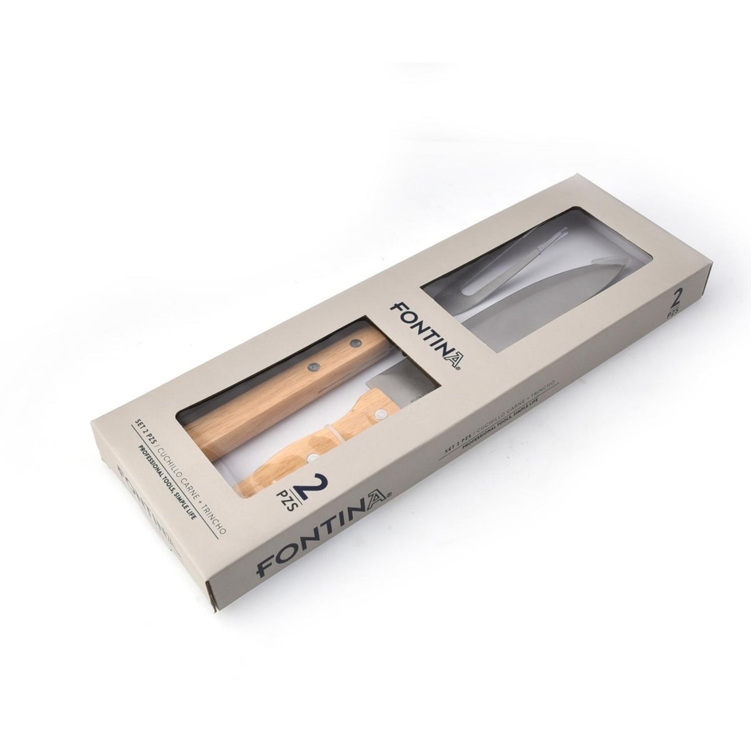 SET PARRILLERO 2 PIEZAS ACERO INOXIDABLE CUCHILLO + TRINCHO - 2
