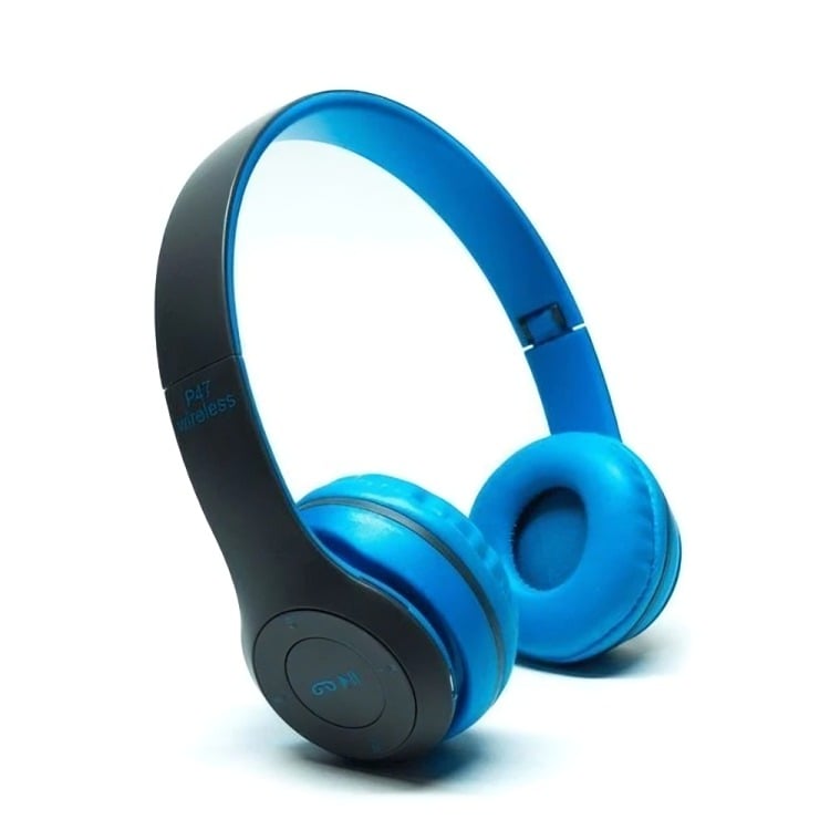AUDÍFONOS INALÁMBRICO BLUETOOTH P47 ESTÉREO RADIO - AZUL - 1