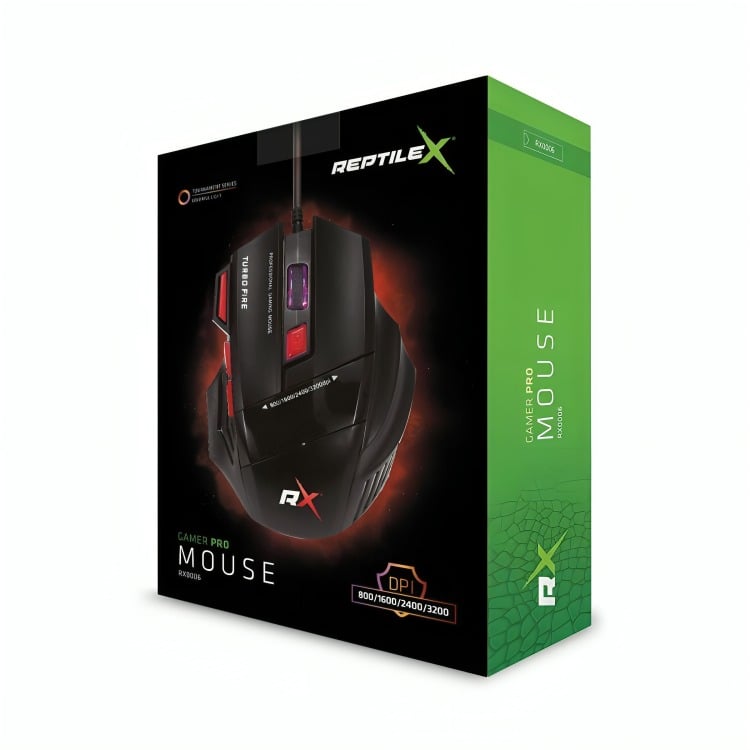 MOUSE GAMING 7 BOTONES CON LUZ LED 1200-1600-2400-3200 DPI REPTILEX - 2