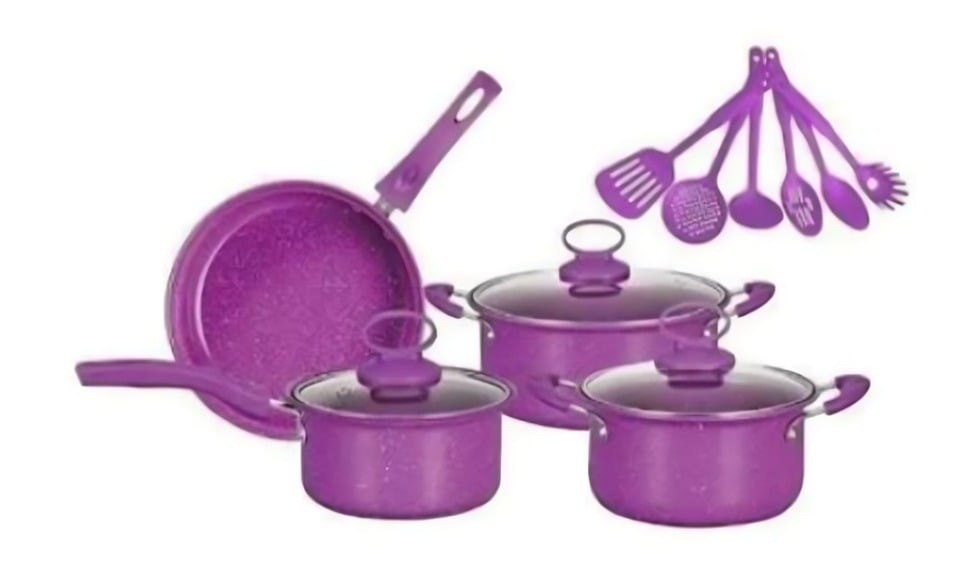 SET 14 PIEZAS DE OLLAS Y UTENSILIOS DE COCINA - MORADA - 1
