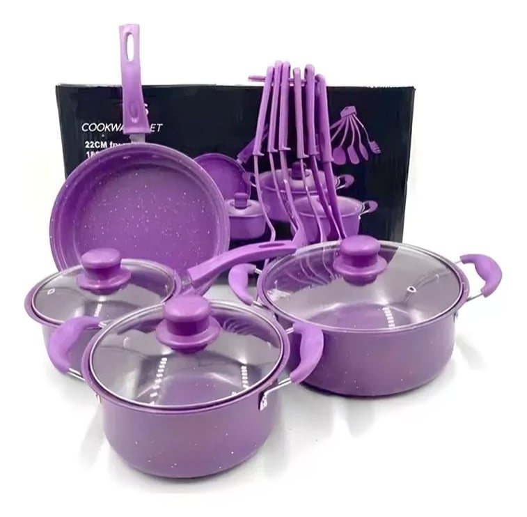 SET 14 PIEZAS DE OLLAS Y UTENSILIOS DE COCINA - MORADA - 2