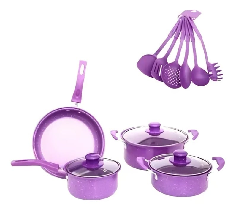 SET 14 PIEZAS DE OLLAS Y UTENSILIOS DE COCINA - MORADA - 3