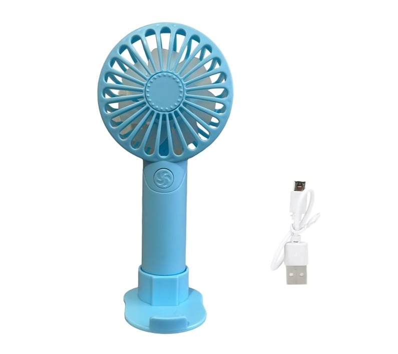 MINI VENTILADOR DE MANO PORTATIL CON SOPORTE PARA CELULAR LUZ - AZUL - 2