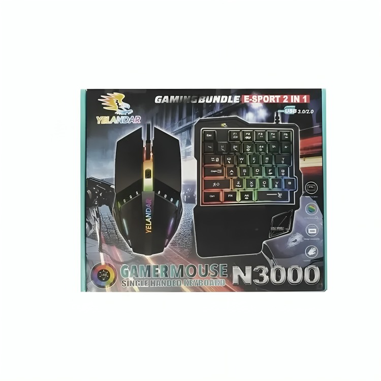 KIT TECLADO UNA MANO MOUSE GAMER CELULAR YELANDAR N3000 RGD - 2