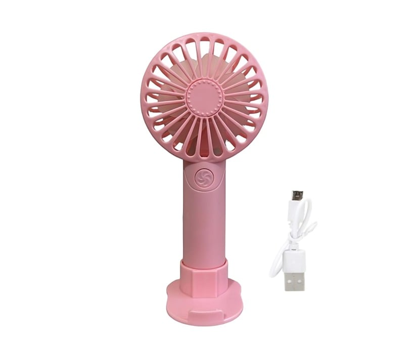 MINI VENTILADOR DE MANO PORTATIL CON SOPORTE PARA CELULAR LUZ - ROSA - 2