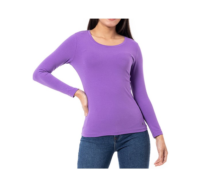 POLERA MUJER CUELLO REDONDO CAMISETA PRIMERA CAPA LILA L/XXL - 2