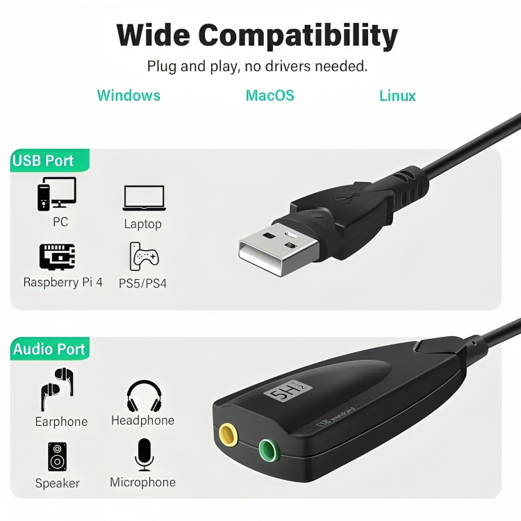TARJETA DE SONIDO USB 3D VIRTUAL 5HV2 7.1 - 3