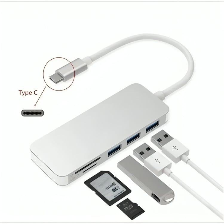 ADAPTADOR TYPE C TIPO C 3 X USB 3.0, TF, MICRO SD 5EN1 - 3