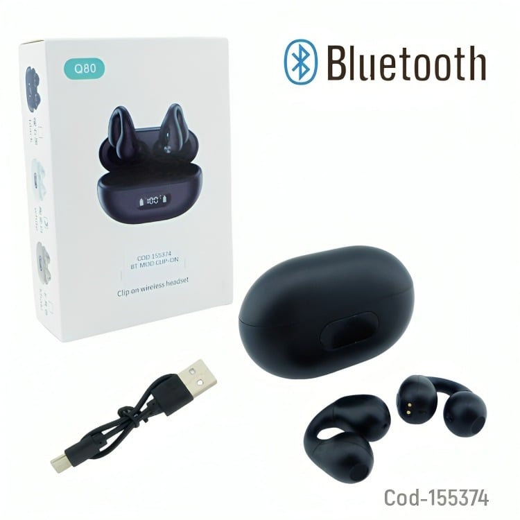 AUDIFONO TRUE WIRELESS BLUETOOTH MOD.Q80 CLIP ON CON PANTALLA LCD - 1