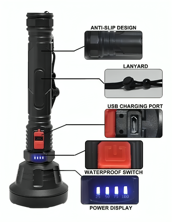 LINTERNA NEGRO L-826 RECARGABLE USB - 2
