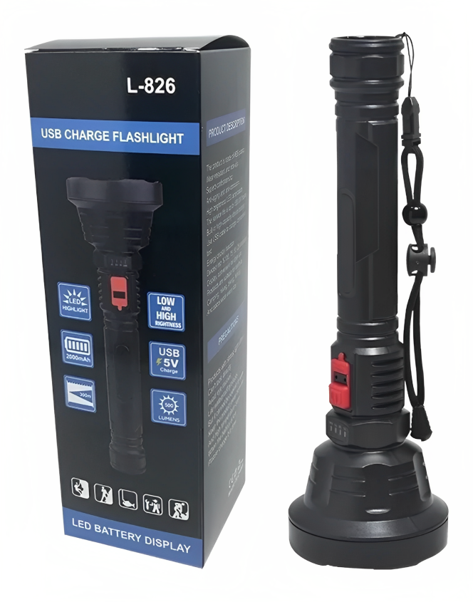 LINTERNA NEGRO L-826 RECARGABLE USB - 3