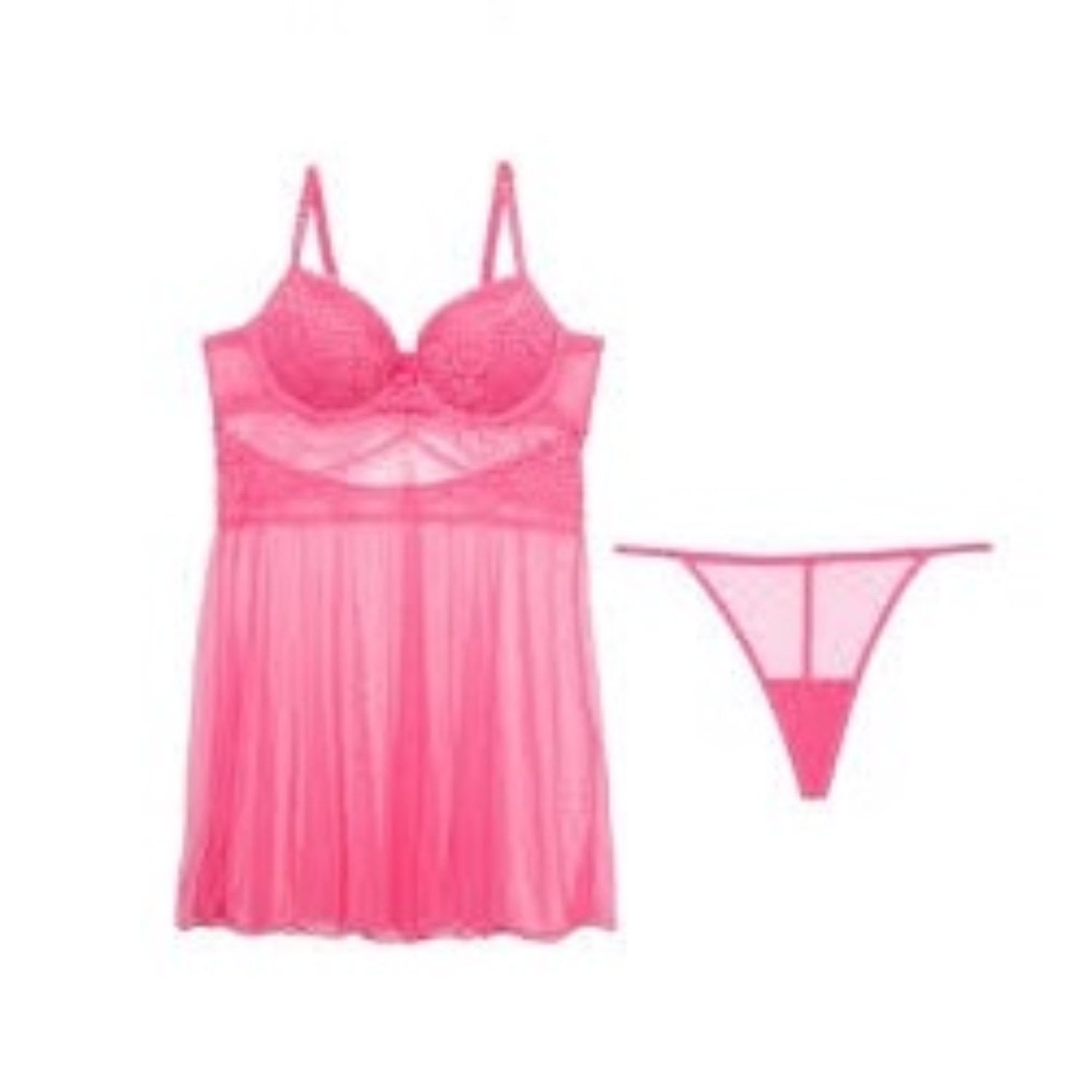 BABY DOLL CONJUNTO LENCERIA CAMISOLA CON TANGA 38C ROSA - 2