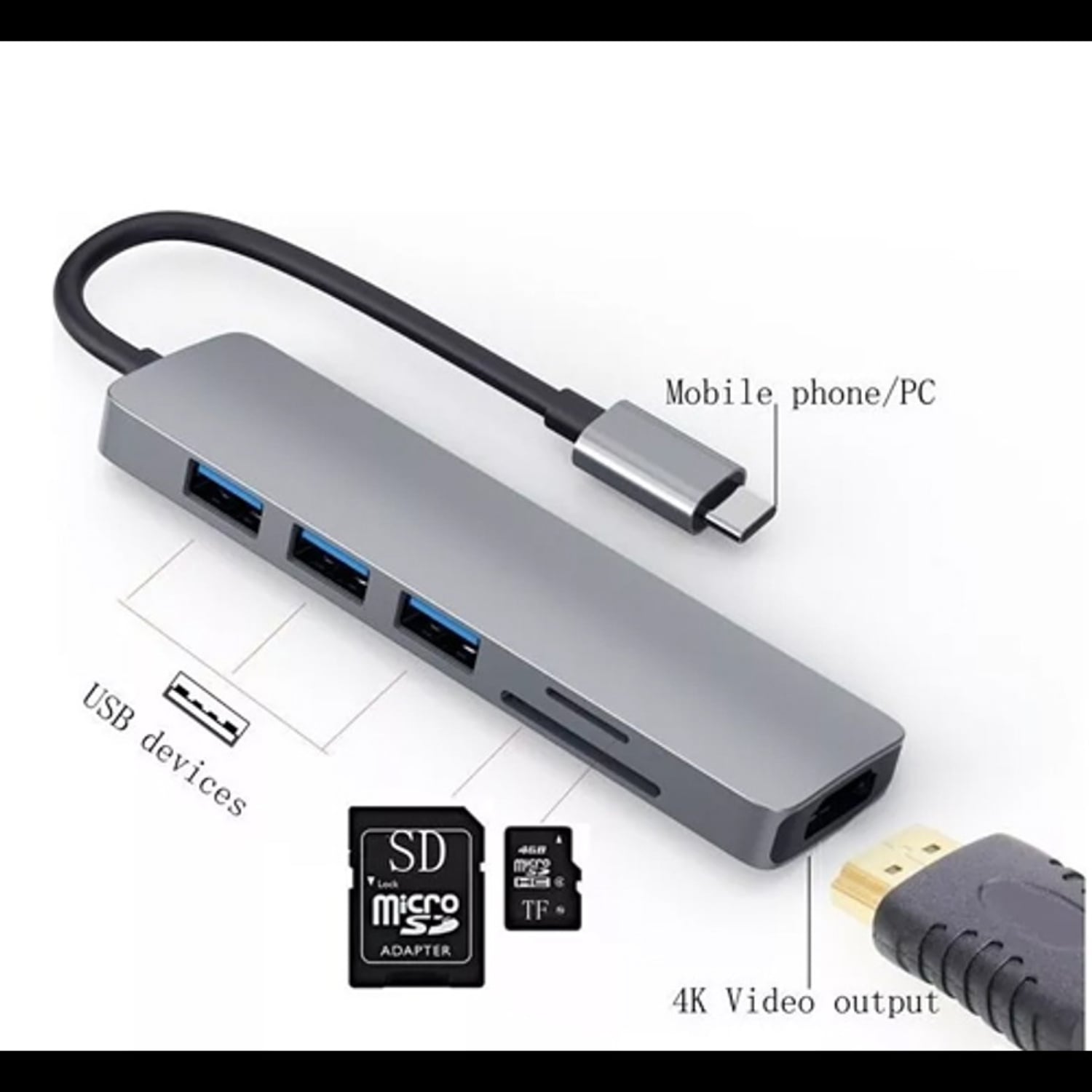 ADAPTADOR USB HUB HDMI TIPO C 3 X USB 3.0 6EN1 - 1
