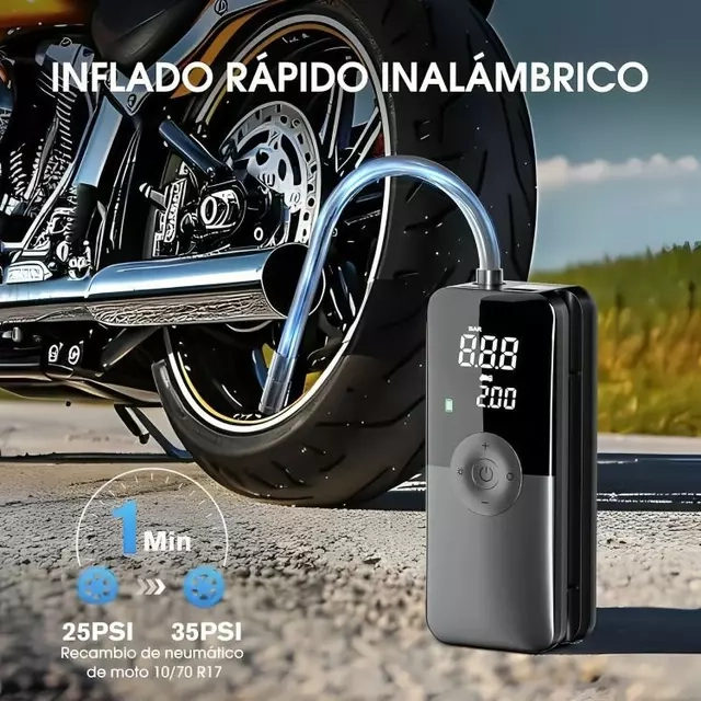 COMPRESOR AIRE 150PSI AUTO MOTO BICICLETA POWER BANK 2600MAH - 3