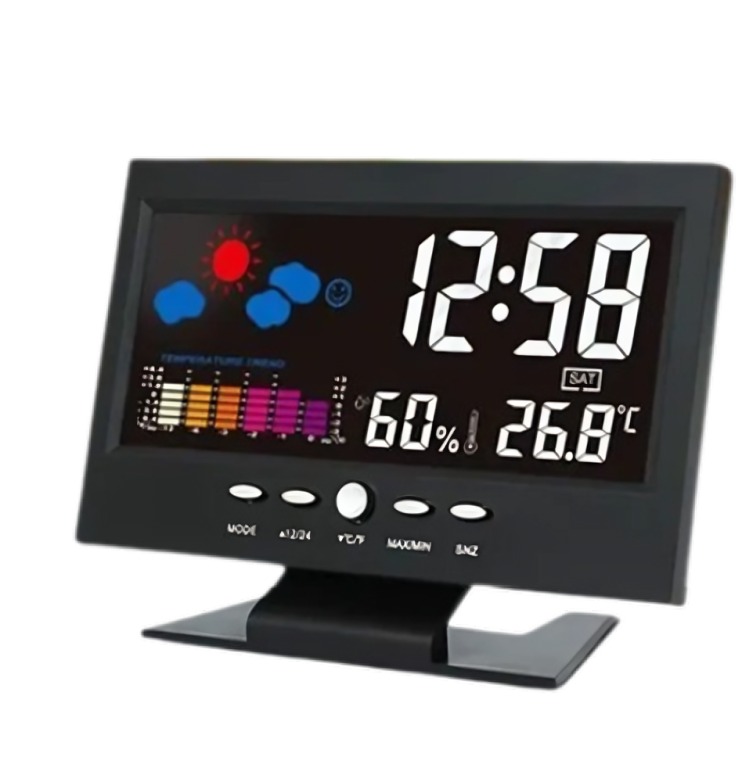 RELOJ DESPERTADOR LCD A COLOR LUZ TEMPERATURA CJ8082T - 1