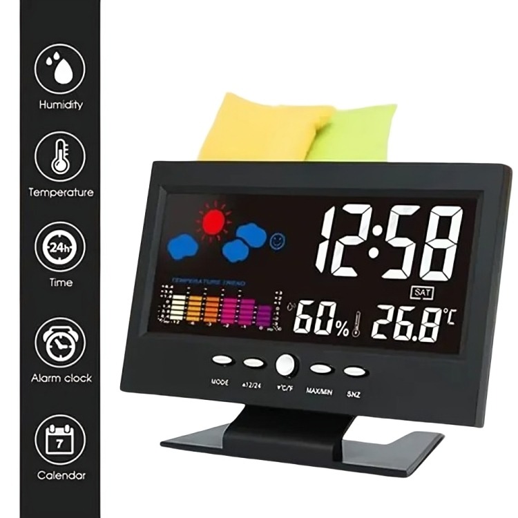 RELOJ DESPERTADOR LCD A COLOR LUZ TEMPERATURA CJ8082T - 2