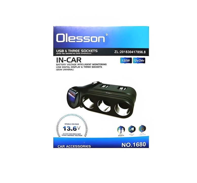 ADAPTADOR ENCENDEDOR 3 PUERTOS DE 12V/24V 120W Y 4 USB - 1