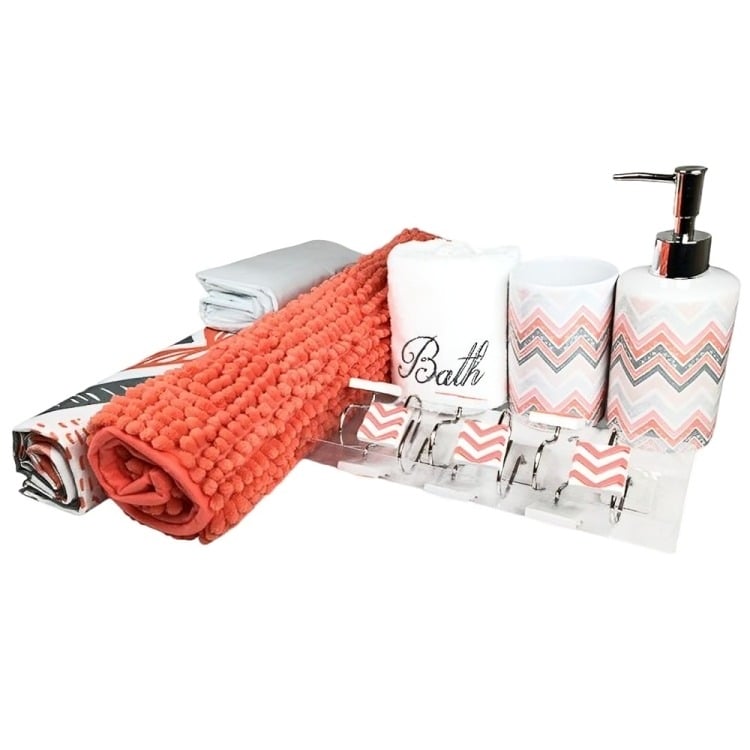 SET DE BAÑO EMA 18 PIEZAS CORAL LINEAS DIAGONALES DORAL - 3