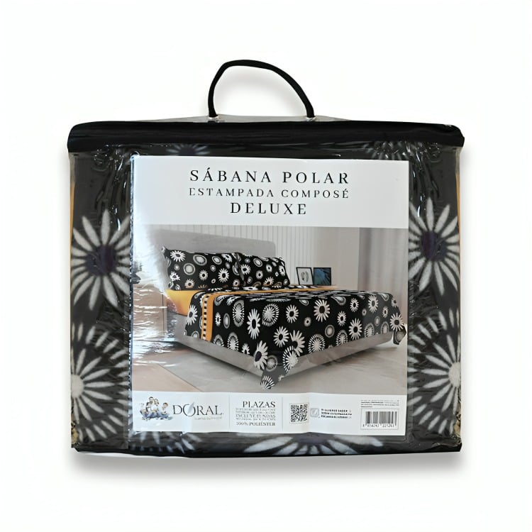 SÁBANAS DE POLAR COMPOSÉ KING / FLOR EN COLOR NEGRO SALMÓN – DORAL - 3
