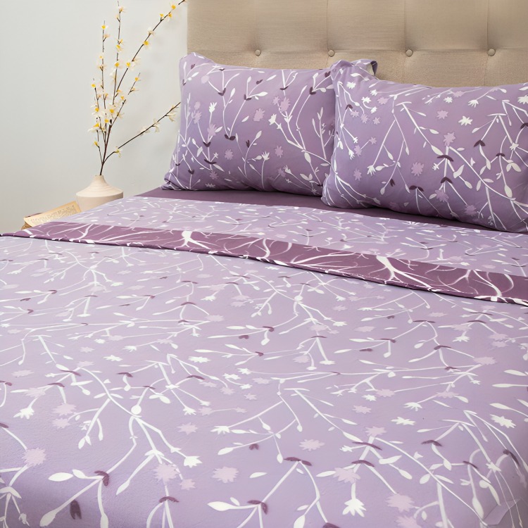 SÁBANAS DE POLAR COMPOSÉ 2 PLAZAS / RAMAS LILA EN COLOR BLANCO – DORAL - 3