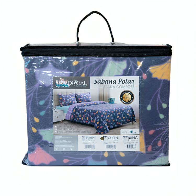 SÁBANAS DE POLAR COMPOSÉ KING / HOJAS MORADO – DORAL - 1