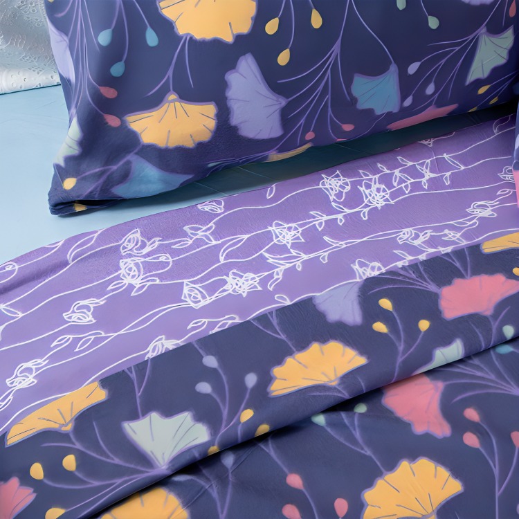 SÁBANAS DE POLAR COMPOSÉ KING / HOJAS MORADO – DORAL - 2