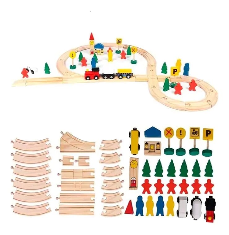 TREN CON RIEL MADERA ARMABLE -JUGUETE - 2