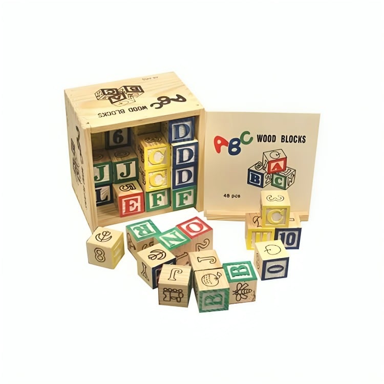 CUBO 48 PIEZAS MADERA LETRAS NÚMEROS - 2