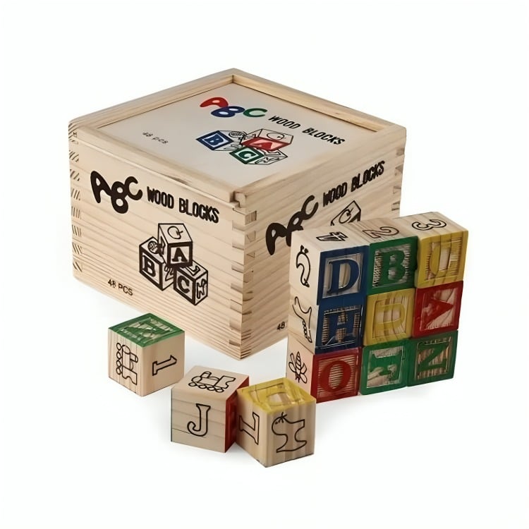 CUBO 48 PIEZAS MADERA LETRAS NÚMEROS - 3