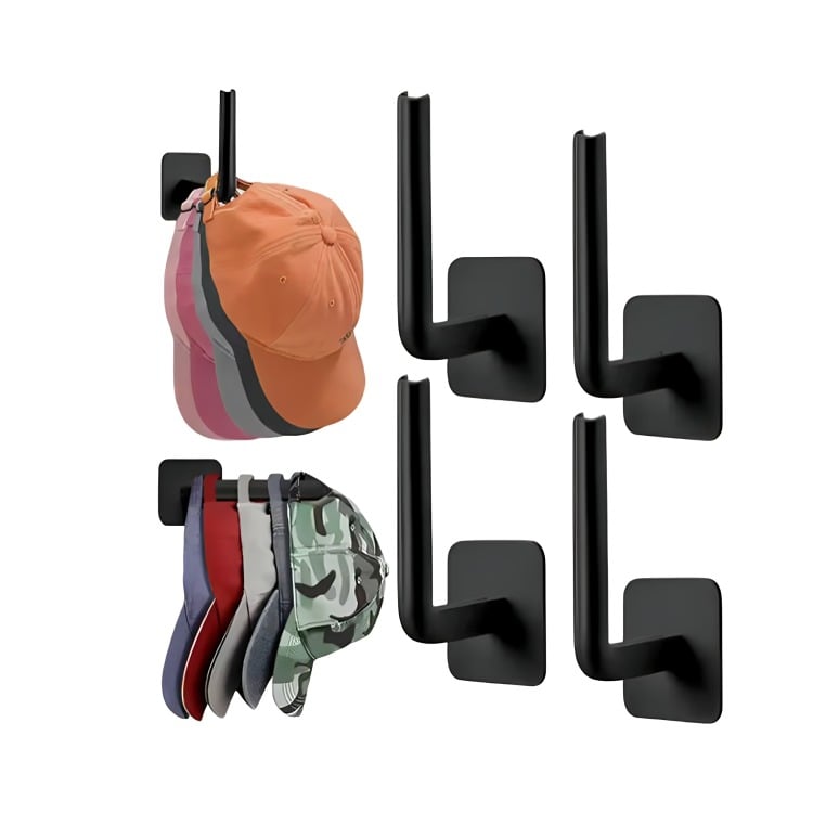 PACK DE 04 SOPORTES PERCHERO PARA SOMBREROS CON ADEHESIVO EN COLOR NEGRO - 1