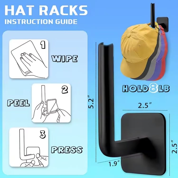 PACK DE 04 SOPORTES PERCHERO PARA SOMBREROS CON ADEHESIVO EN COLOR NEGRO - 2